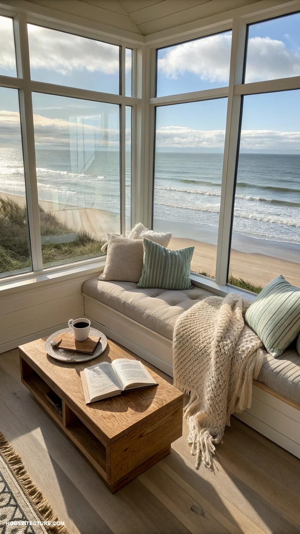 beach houses Cozy reading nook by large windows