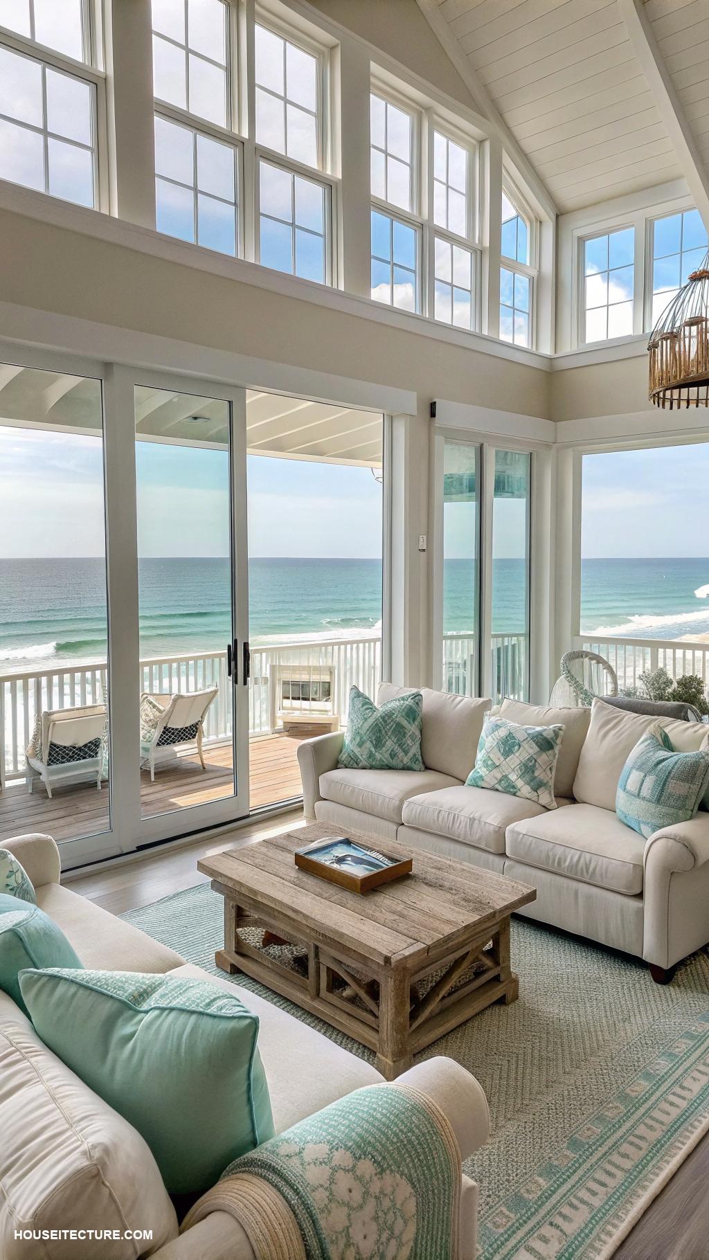 beach houses Open concept living room with ocean views