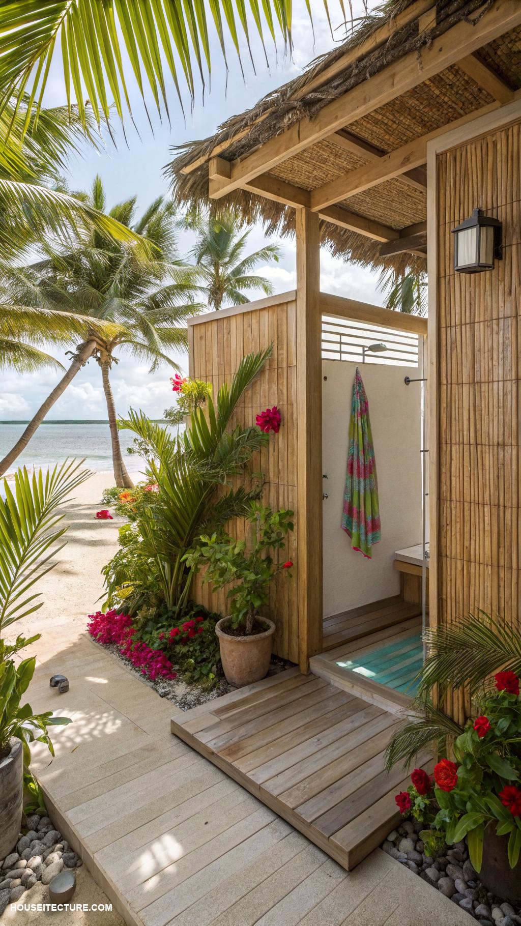 beach houses Outdoor shower with privacy screening