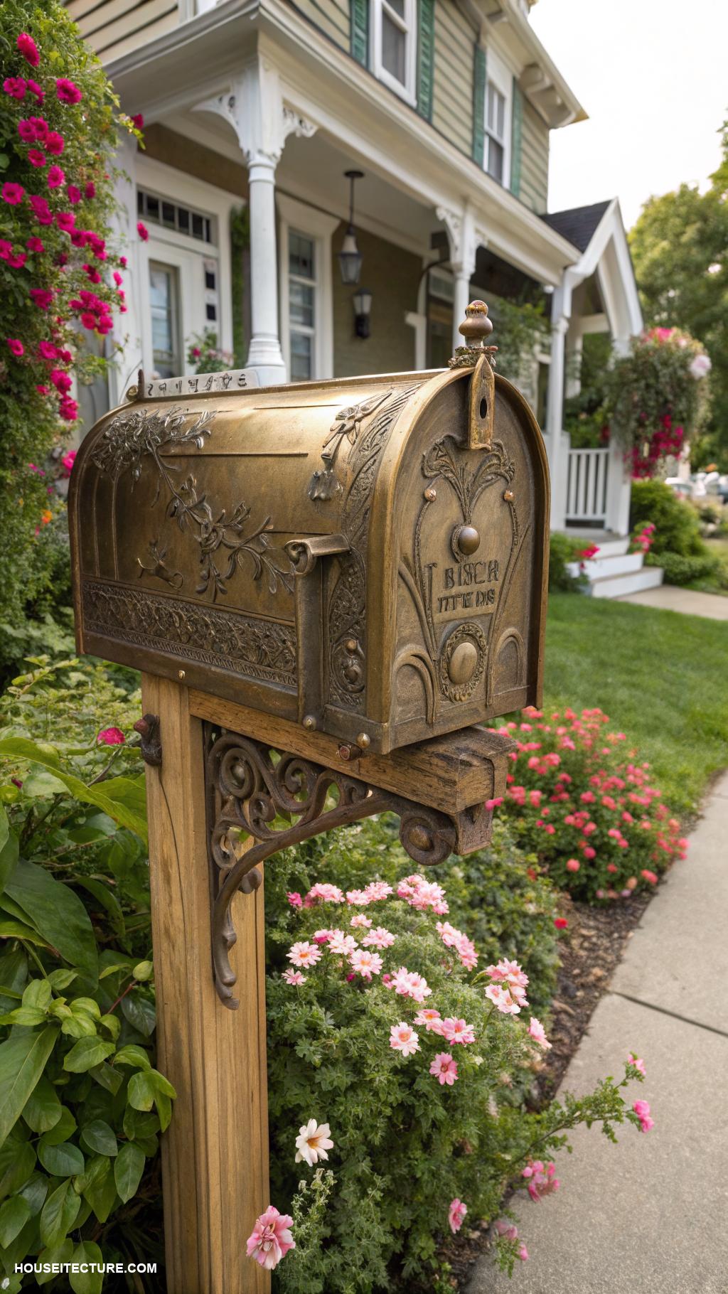 beautiful mailboxes Antique brass mailbox with intricate designs
