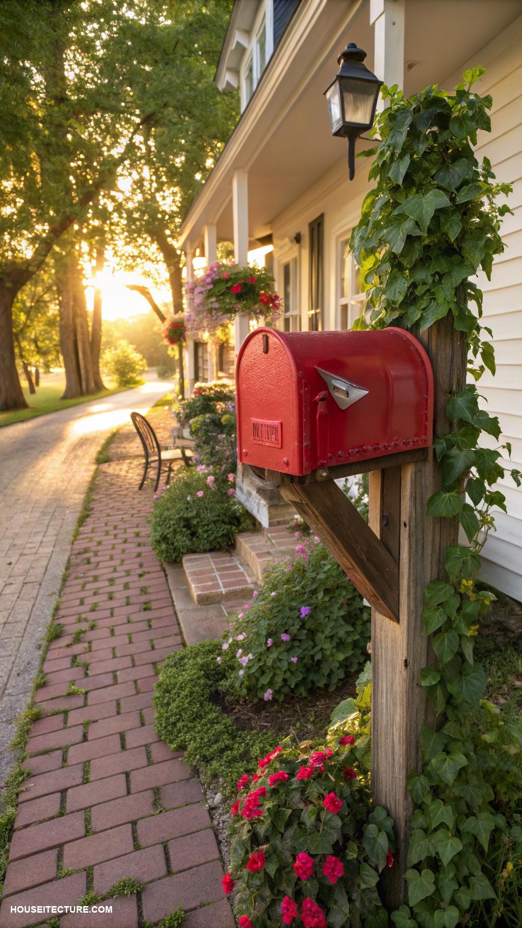 beautiful mailboxes Bright red classic mailbox with flag