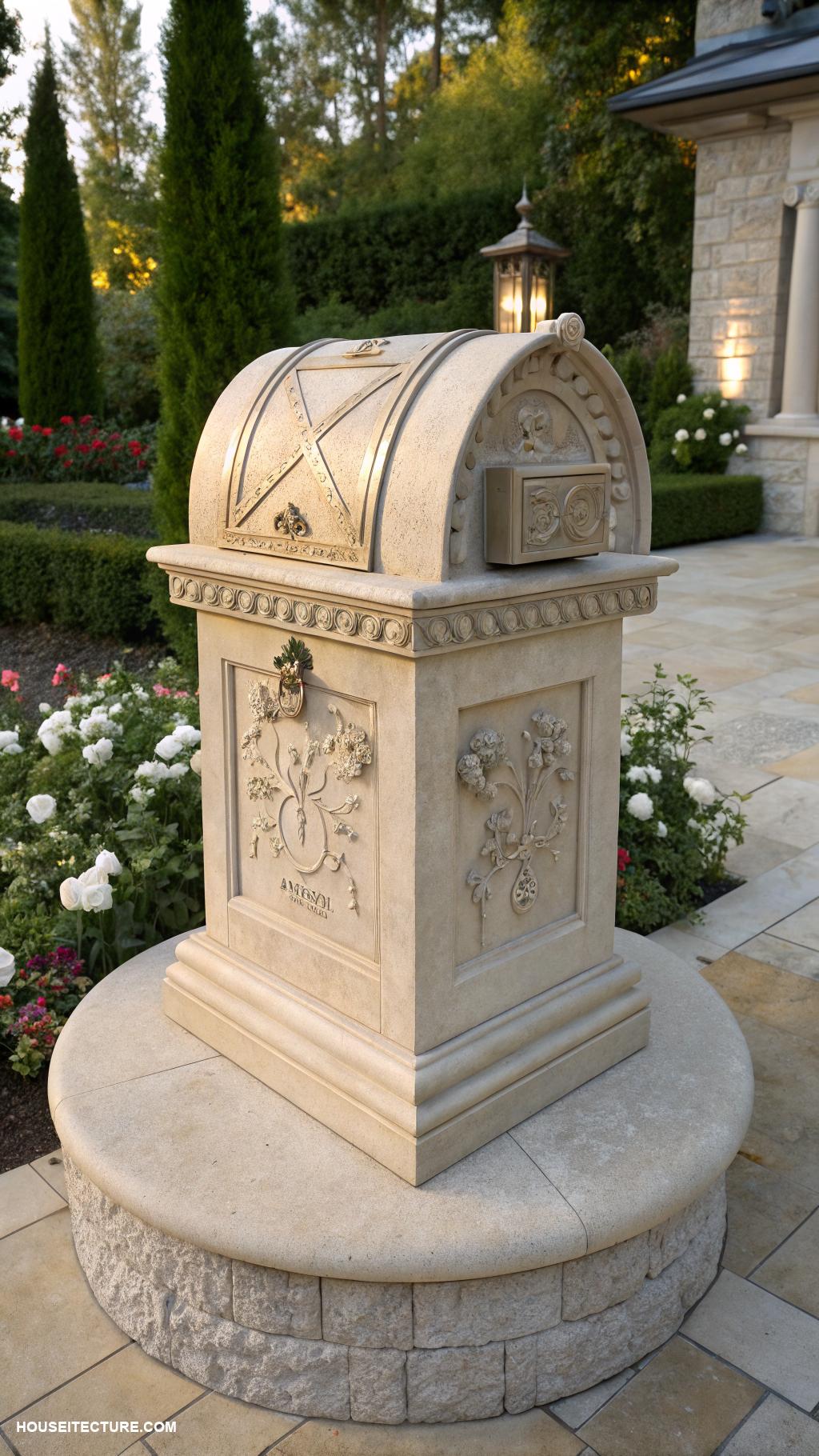 beautiful mailboxes Elegant stone mailbox with carved details