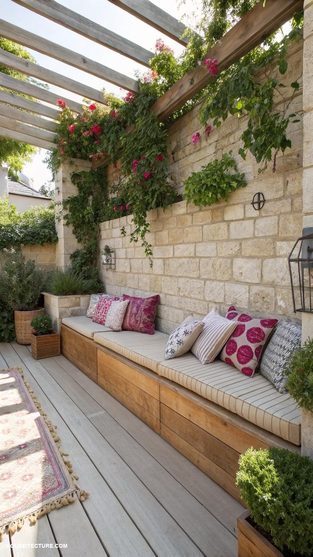 beautiful patio ideas Built in bench with plush cushions