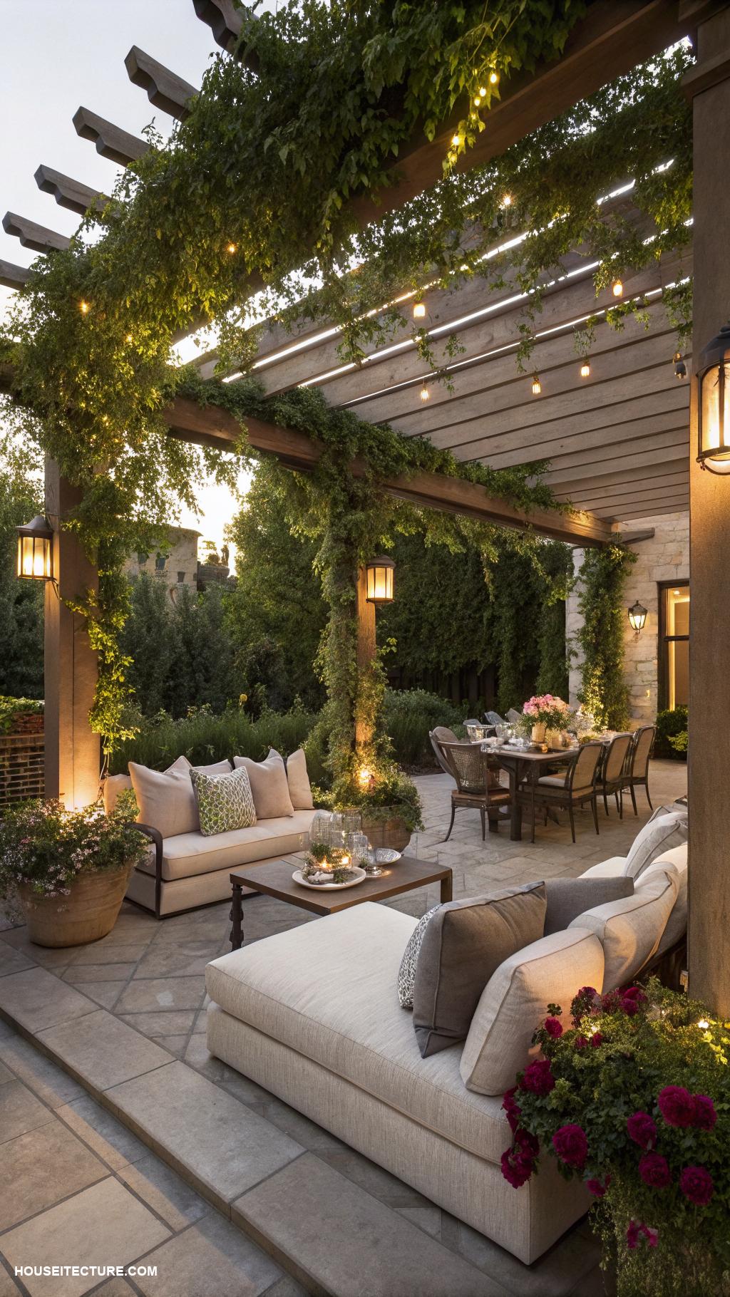 beautiful patio ideas Chic pergola with climbing vines