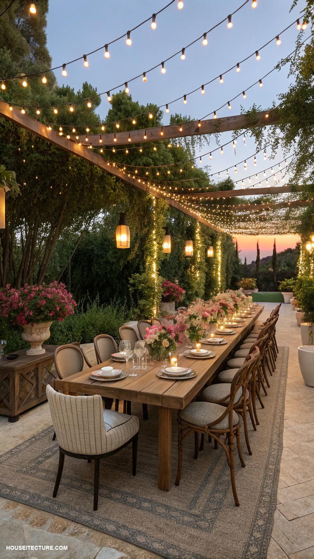 beautiful patio ideas Elegant outdoor dining with string lights