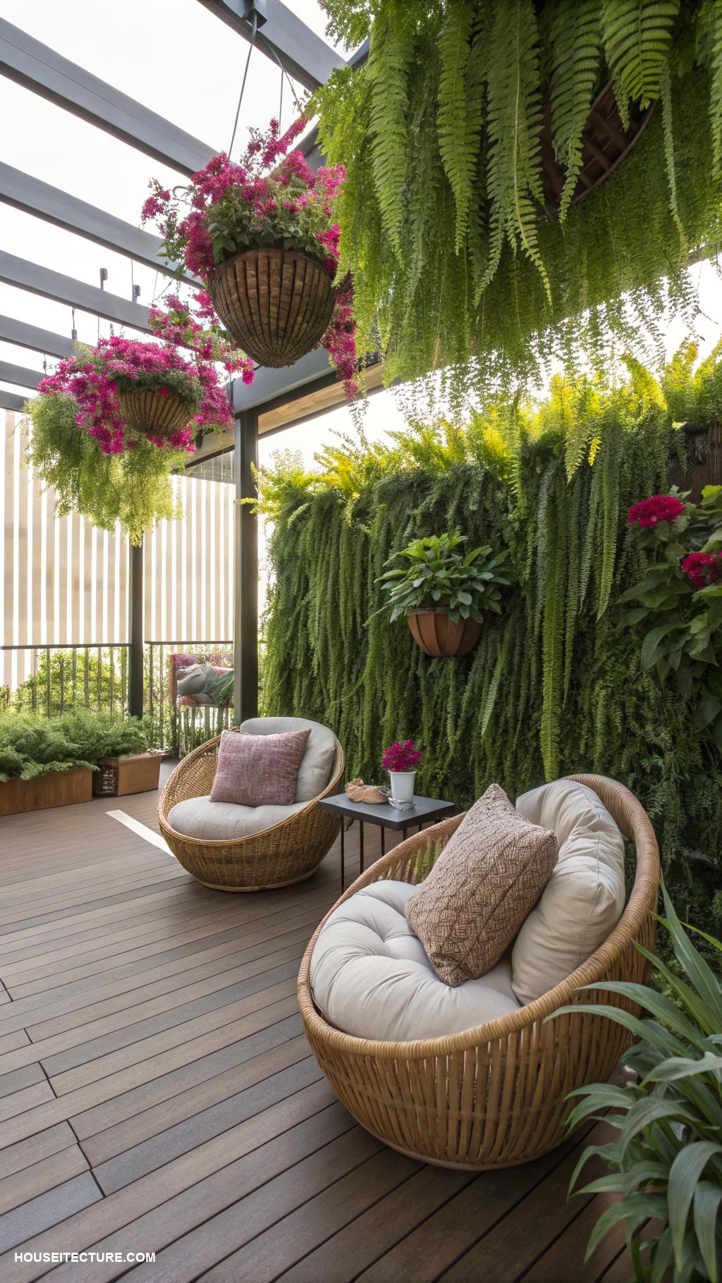 beautiful patio ideas Lush greenery with hanging plants