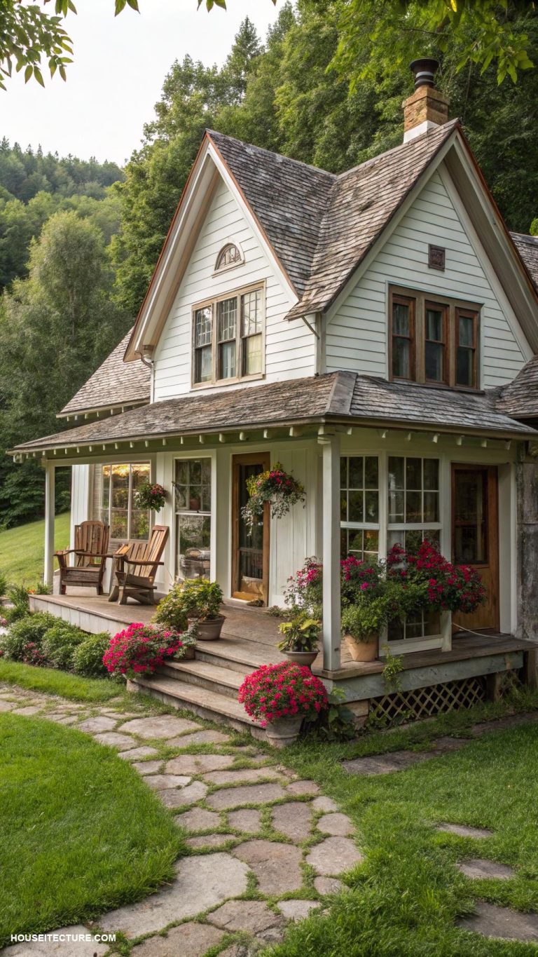 cottage houses Charming farmhouse style cottage with wraparound deck