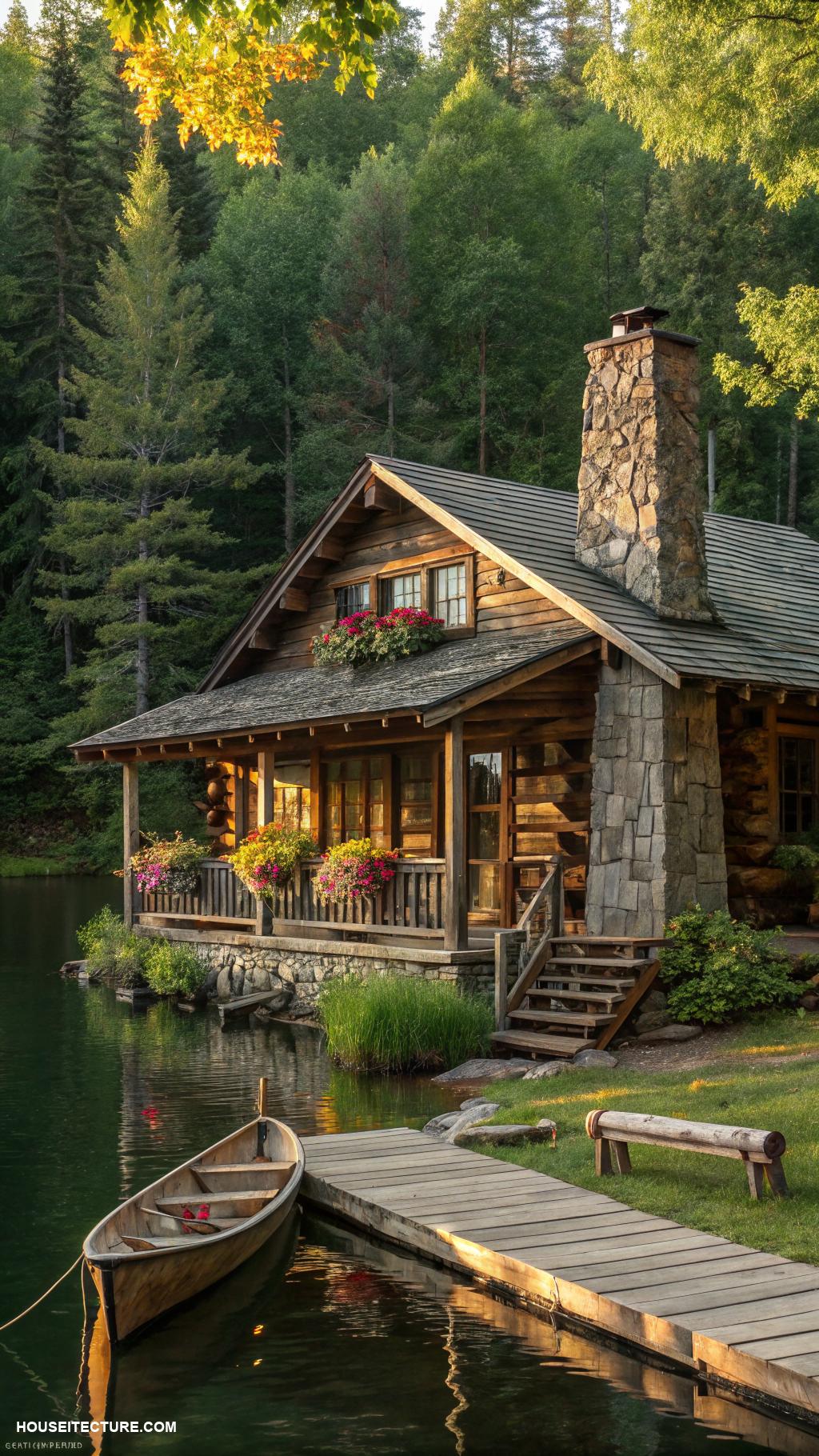 cottage houses Rustic log cabin cottage near tranquil lake