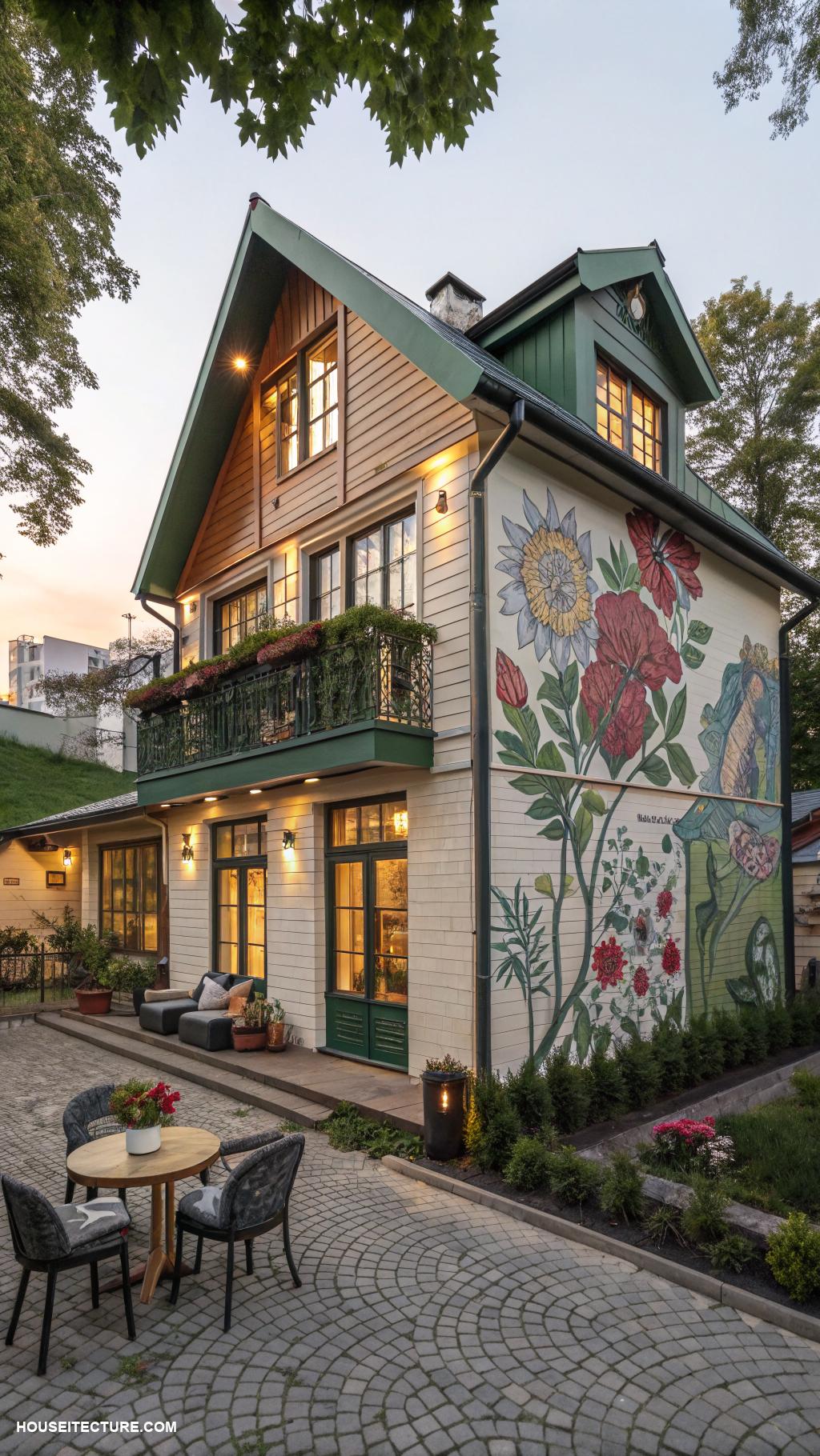 cottage houses Stylish urban cottage with green rooftop balcony