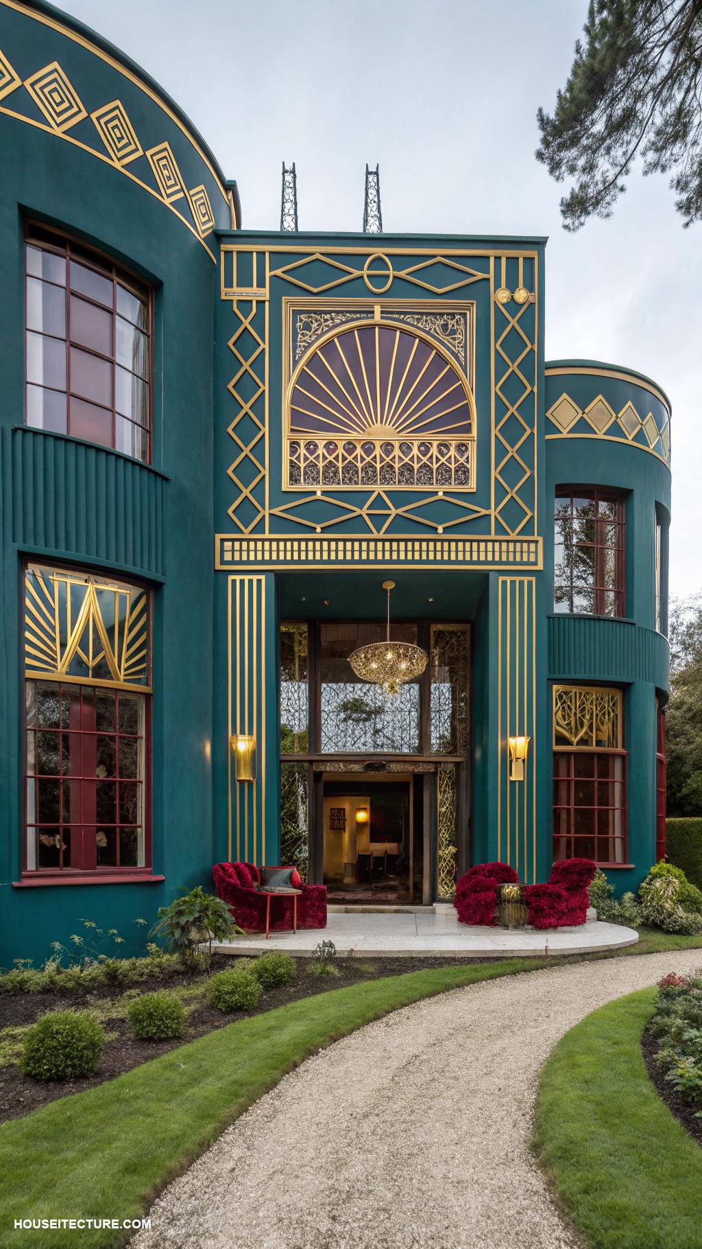 country house Art deco with bold colors and patterns