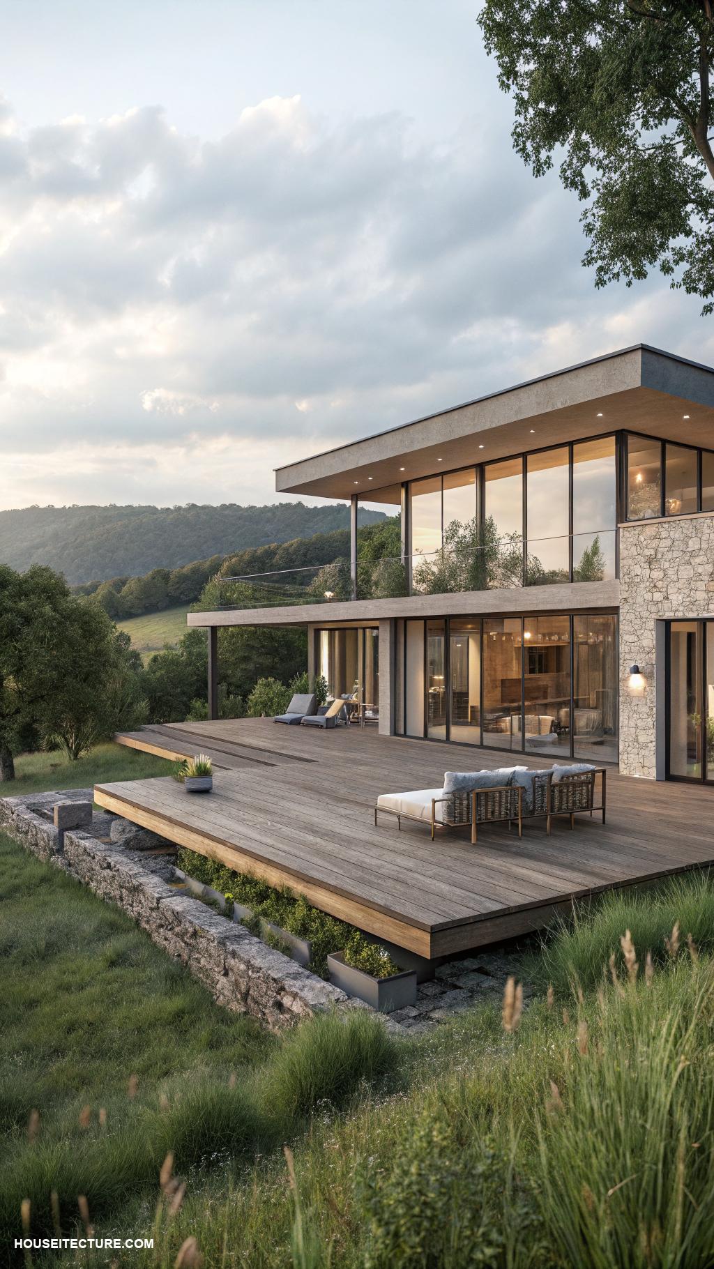country house Contemporary style with large windows