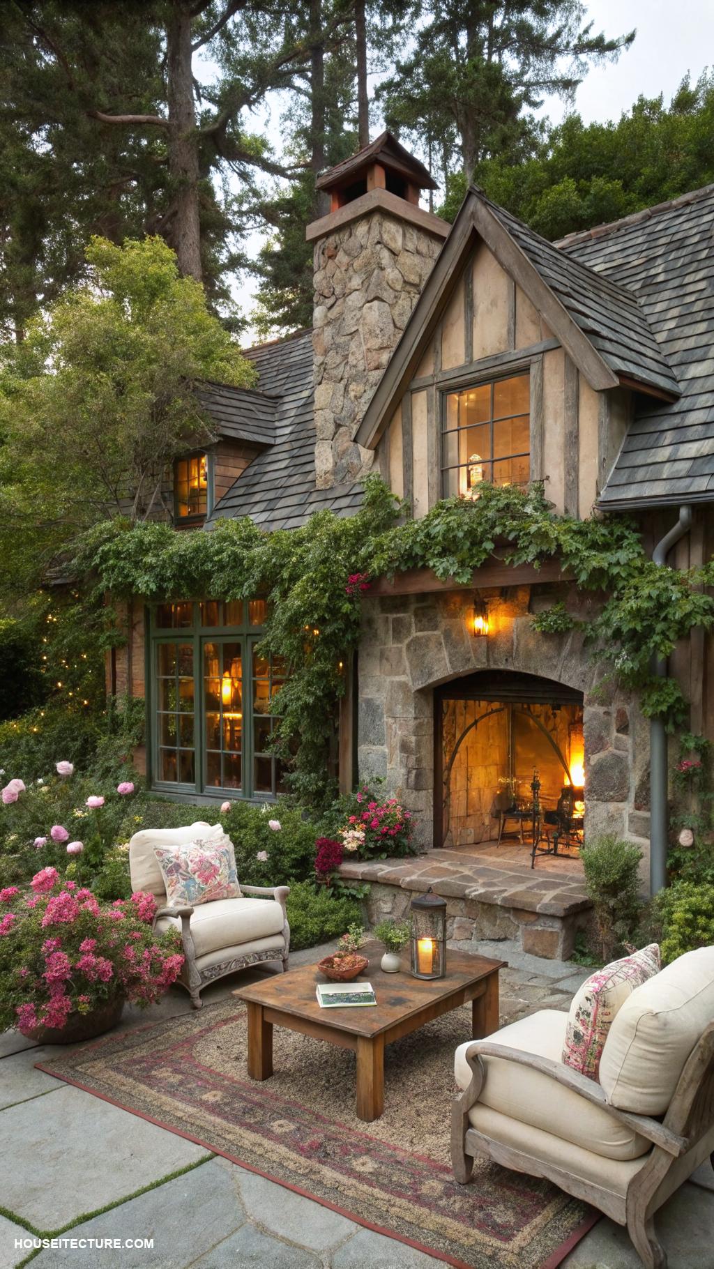 country house Cozy cottage with stone fireplace