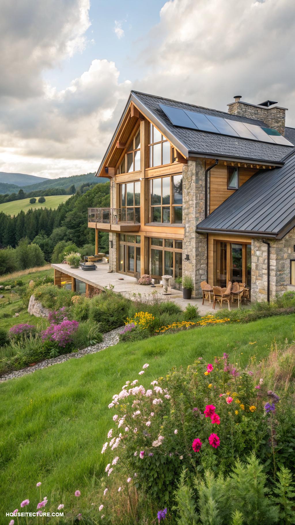 country house Sustainable design with solar panels