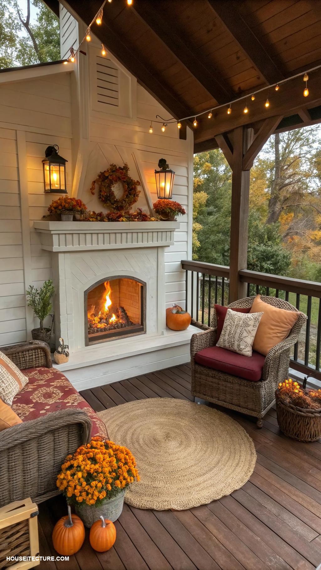 easy front porch ideas Include a small fireplace for warmth