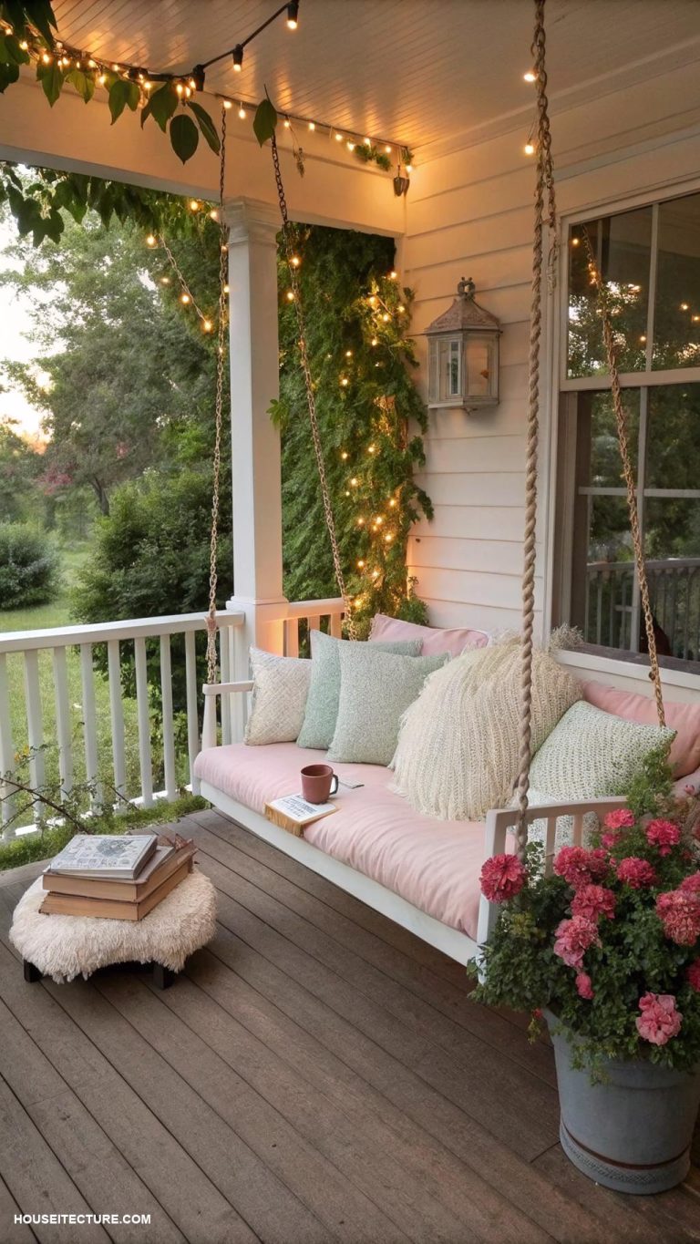 easy front porch ideas Install a swinging bench for relaxation