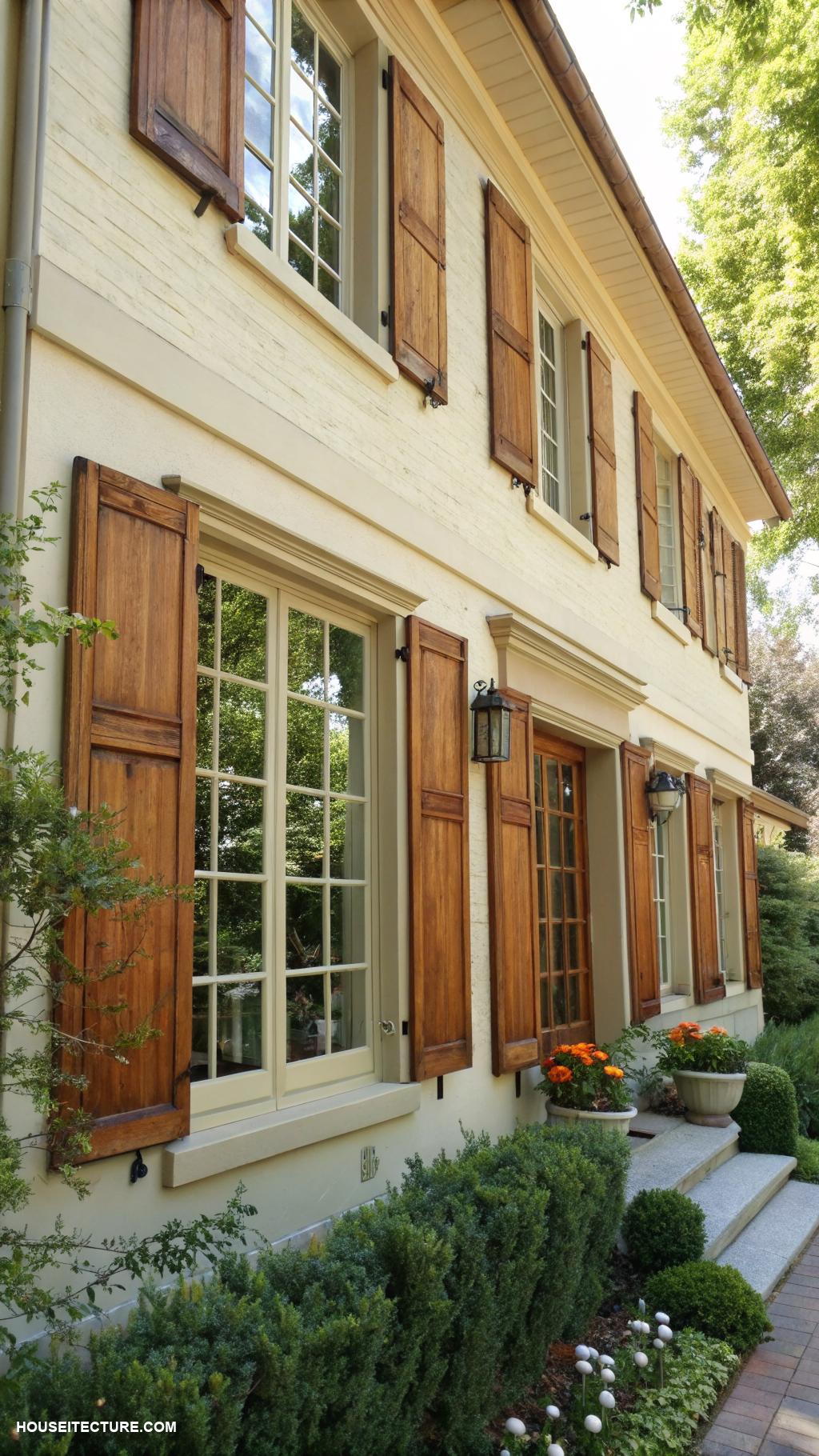 exterior shutters ideas Classic wooden shutters in natural finish