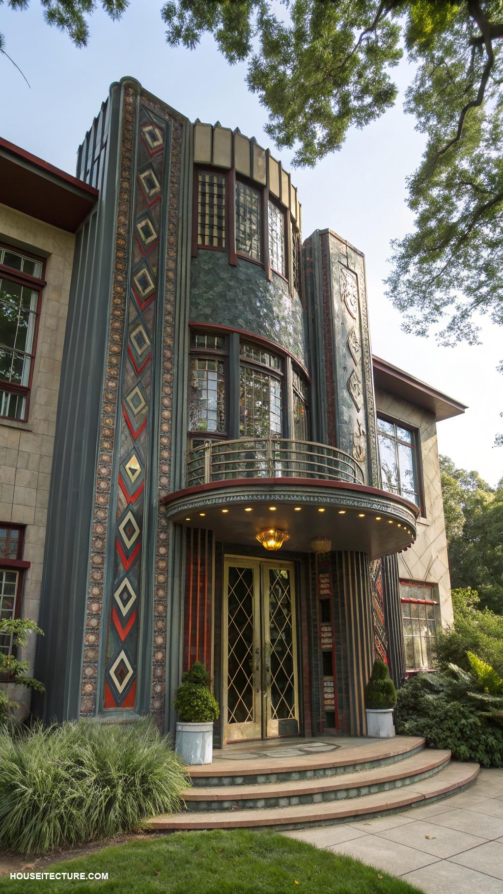 house architecture styles Art Deco with bold shapes and decorative elements