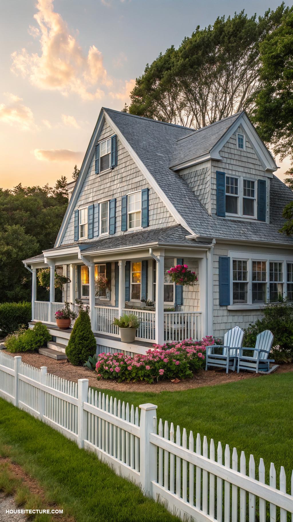 house architecture styles Cape Cod with steep roofs and shingle siding