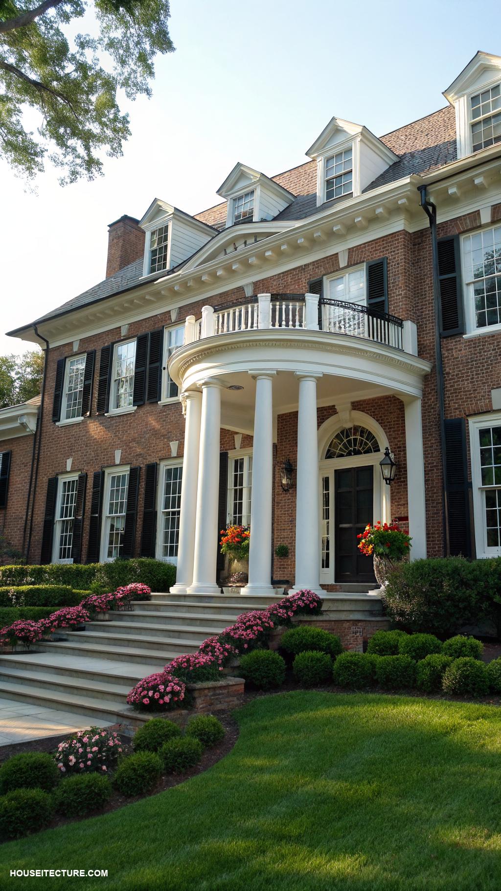 house architecture styles Colonial with symmetry and brick facade