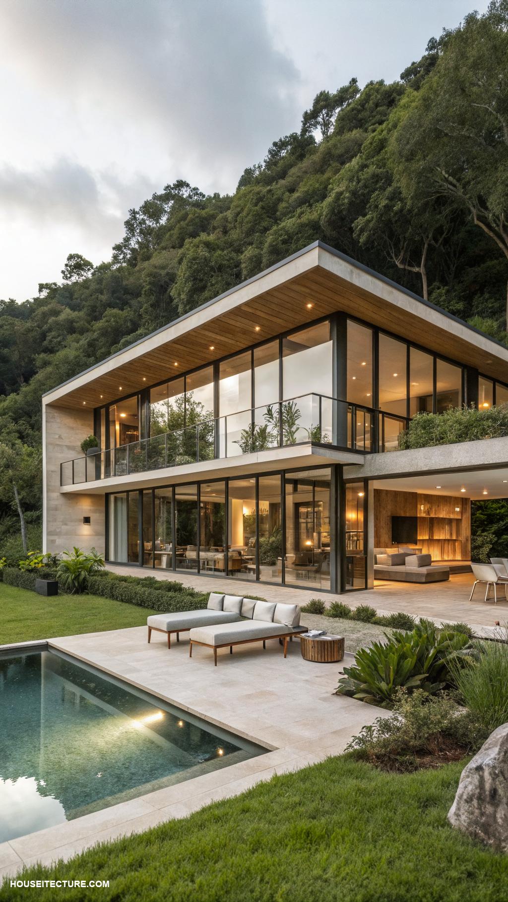 house architecture styles Contemporary style with large windows and sleek finishes