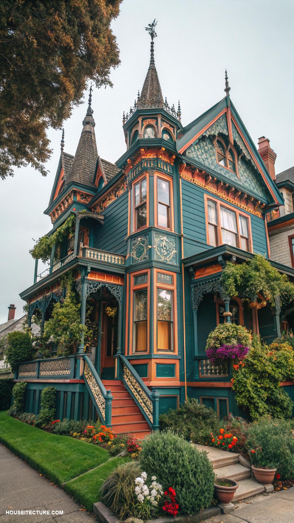 house architecture styles Victorian with intricate details and vibrant colors