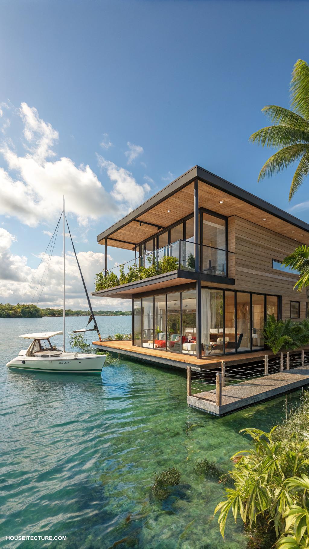 island houses Floating house on serene lagoon waters