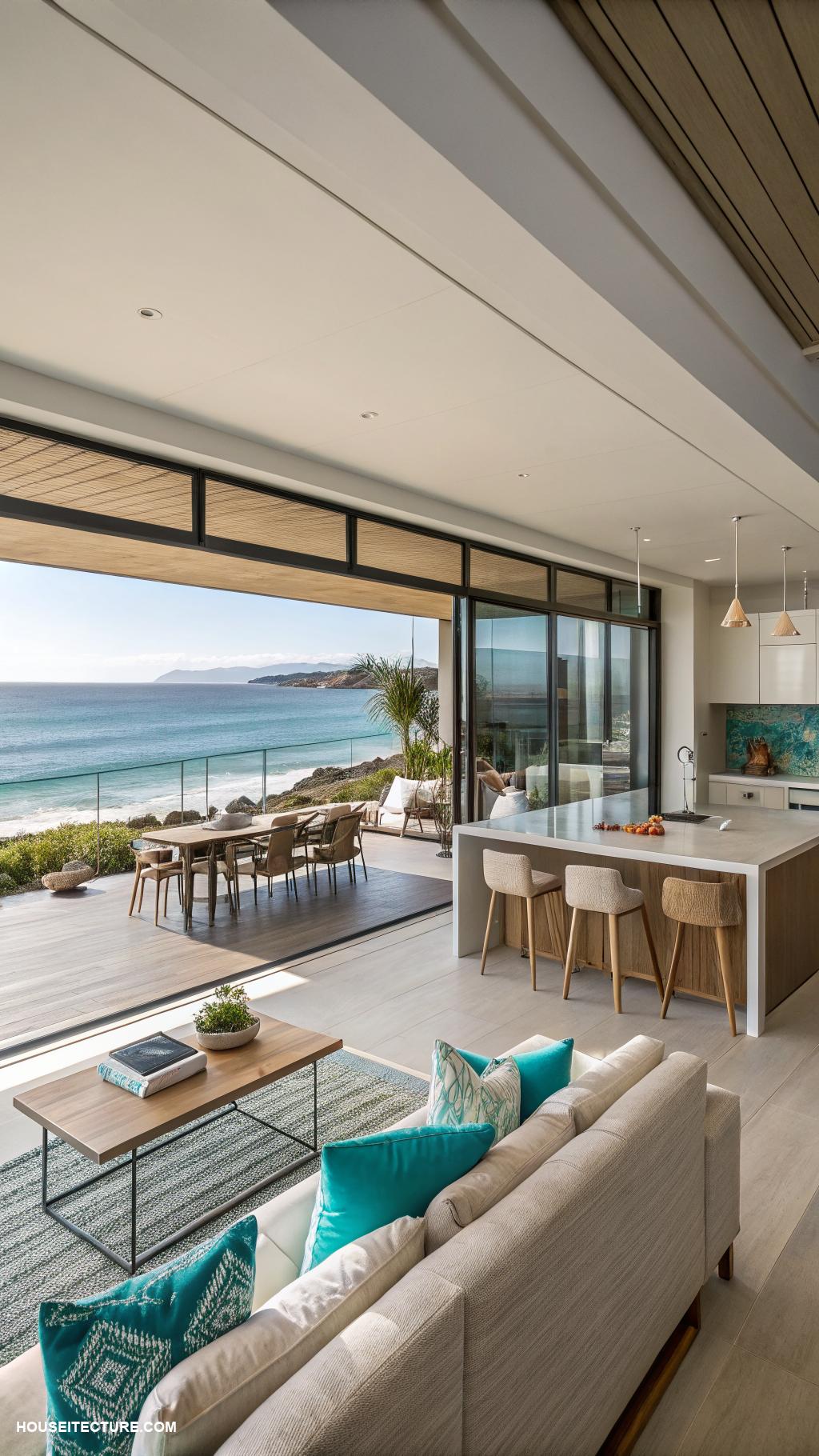modern coastal houses Open plan living with ocean views