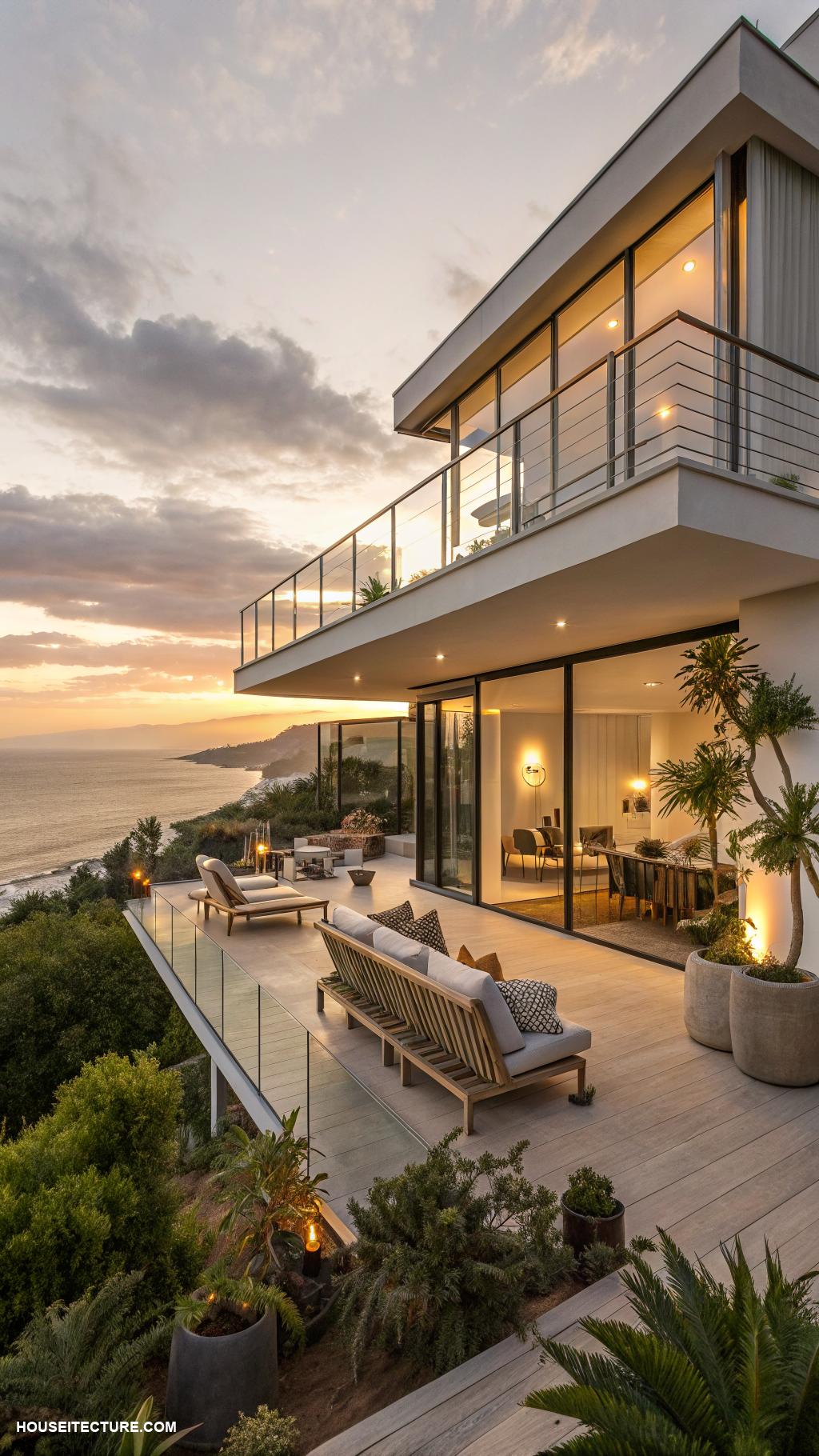modern coastal houses Rooftop terrace for sunset watching