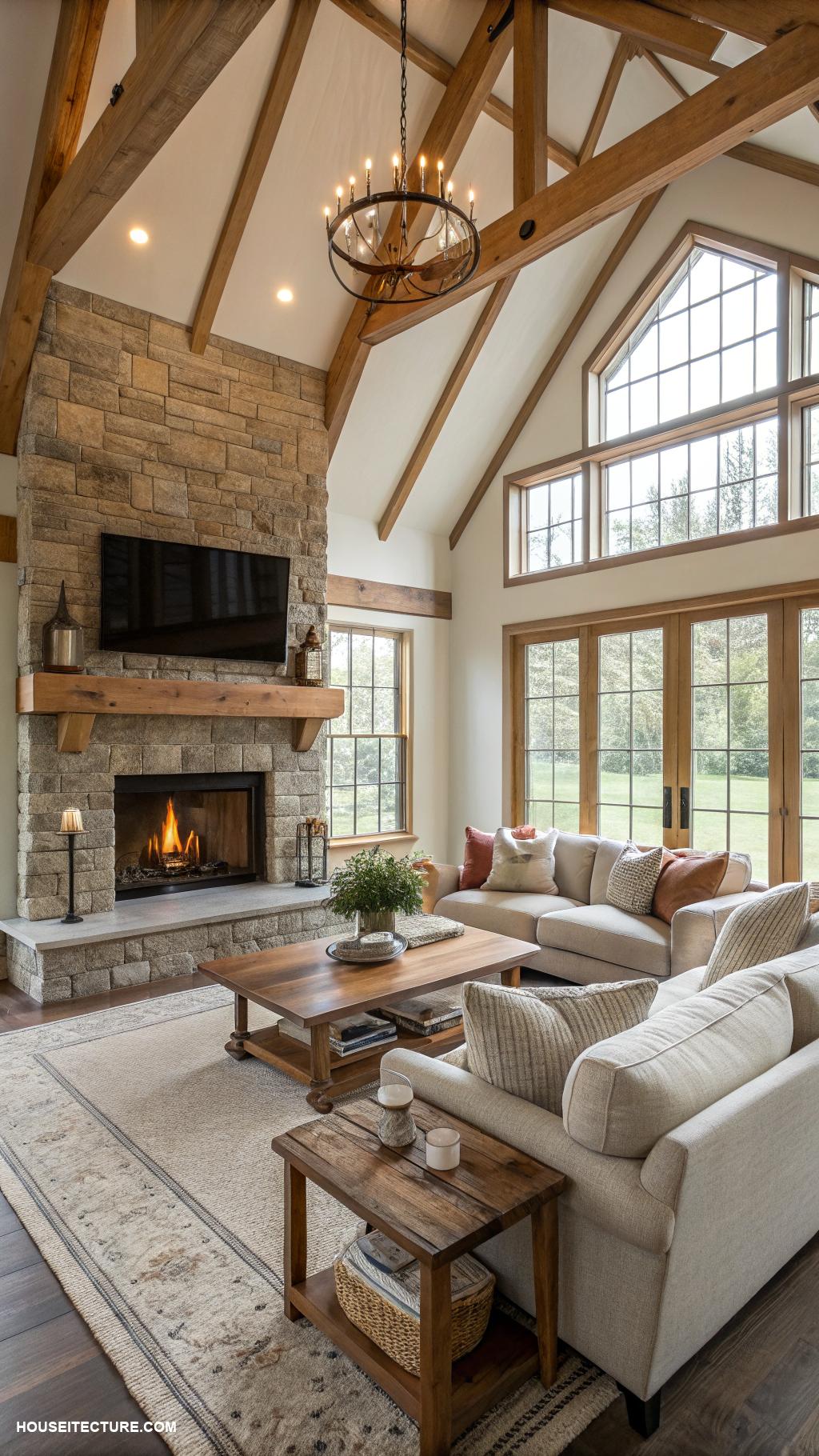 modern farmhouses Inviting family room with fireplace