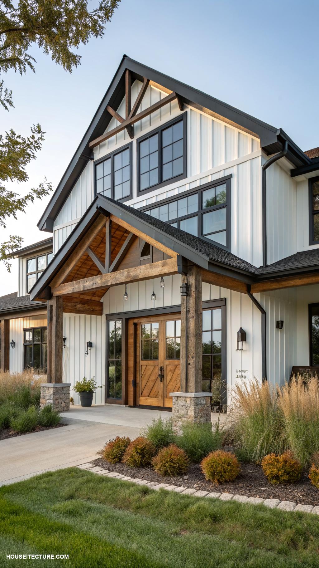 modern farmhouses Rustic wood beams and accents