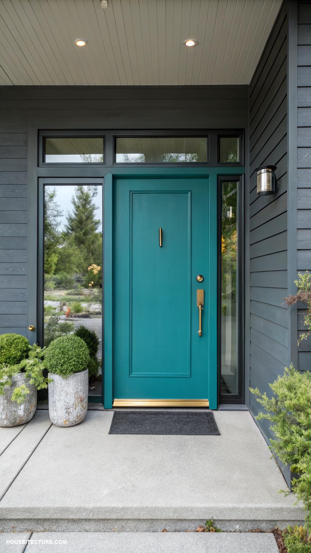 modern front door ideas Bold colored door with minimal hardware