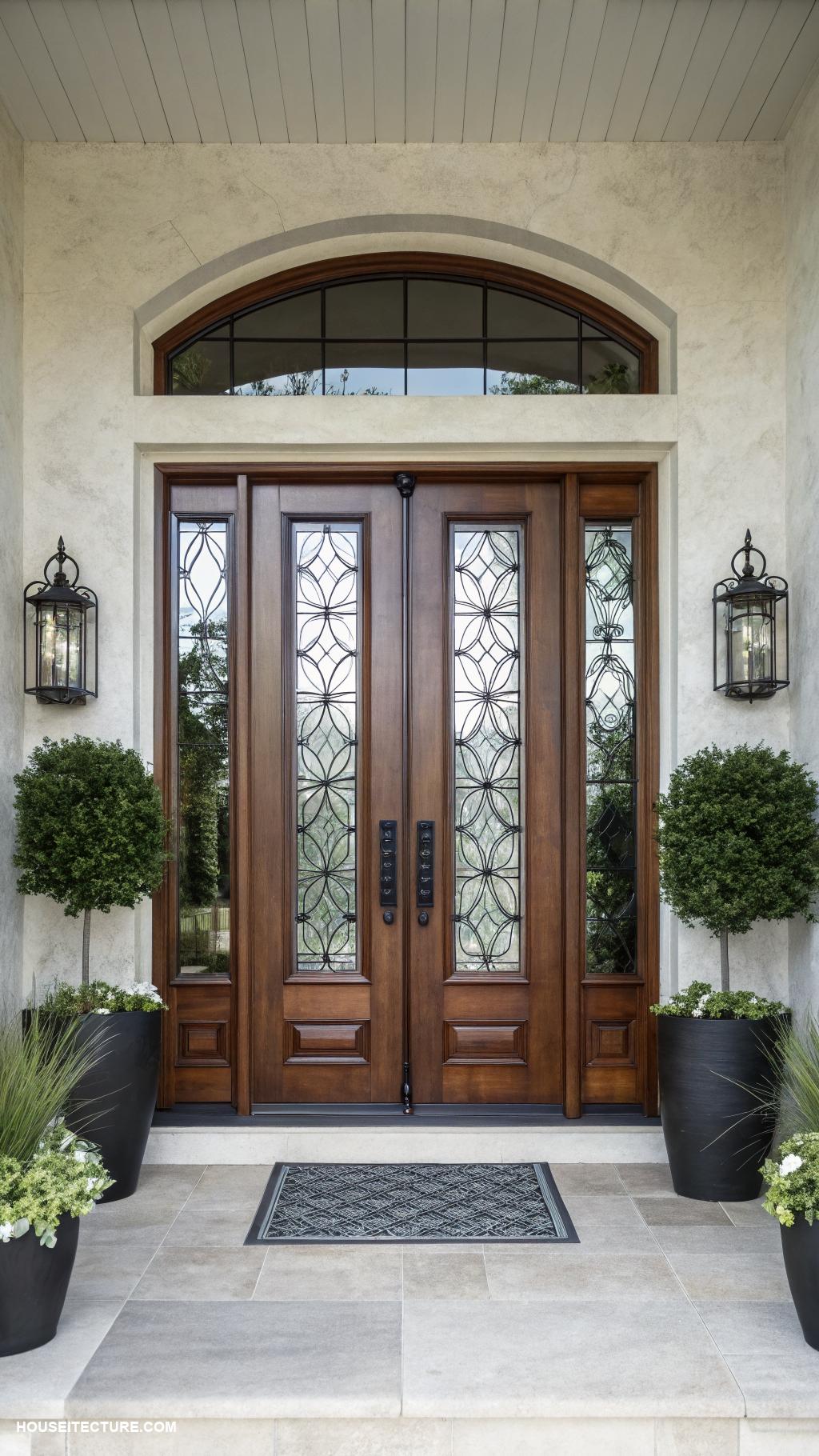 modern front door ideas Double doors with decorative sidelights