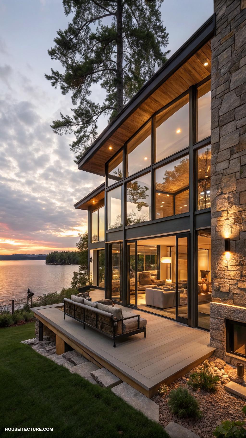modern lake house Floor to ceiling windows for stunning sunsets