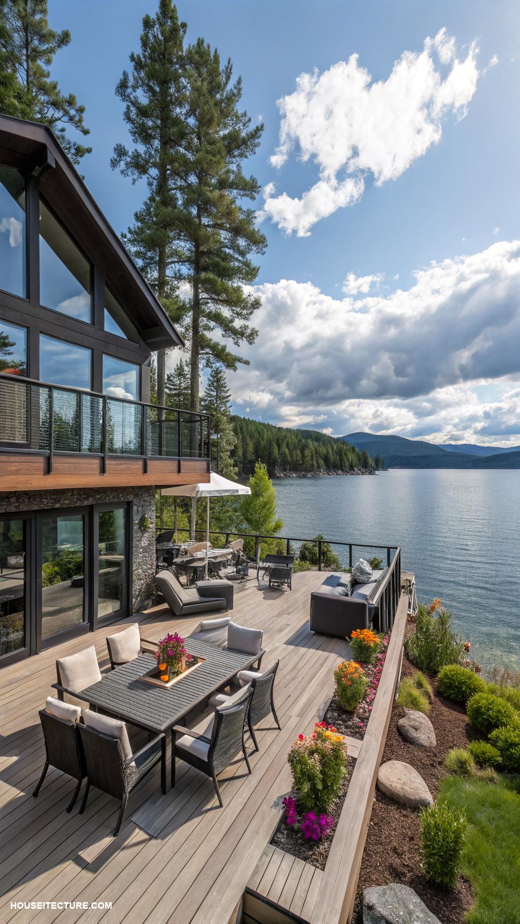 modern lake house Large decks for outdoor entertaining by the water