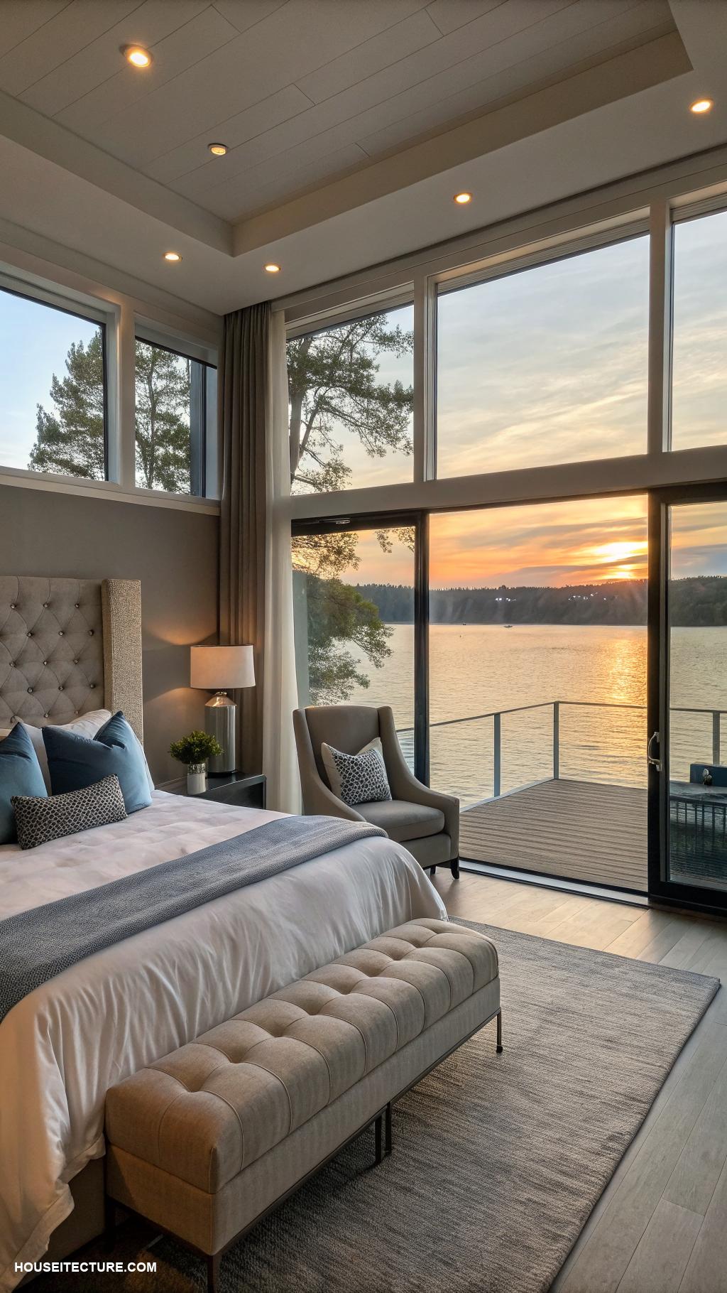 modern lake house Luxurious master suites with lake views