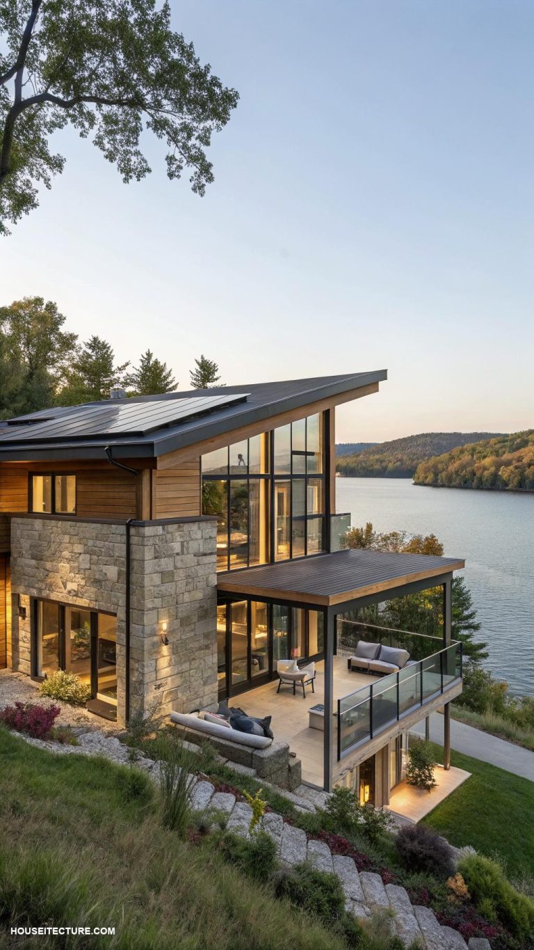 modern lake house Smart home technology for convenience and efficiency