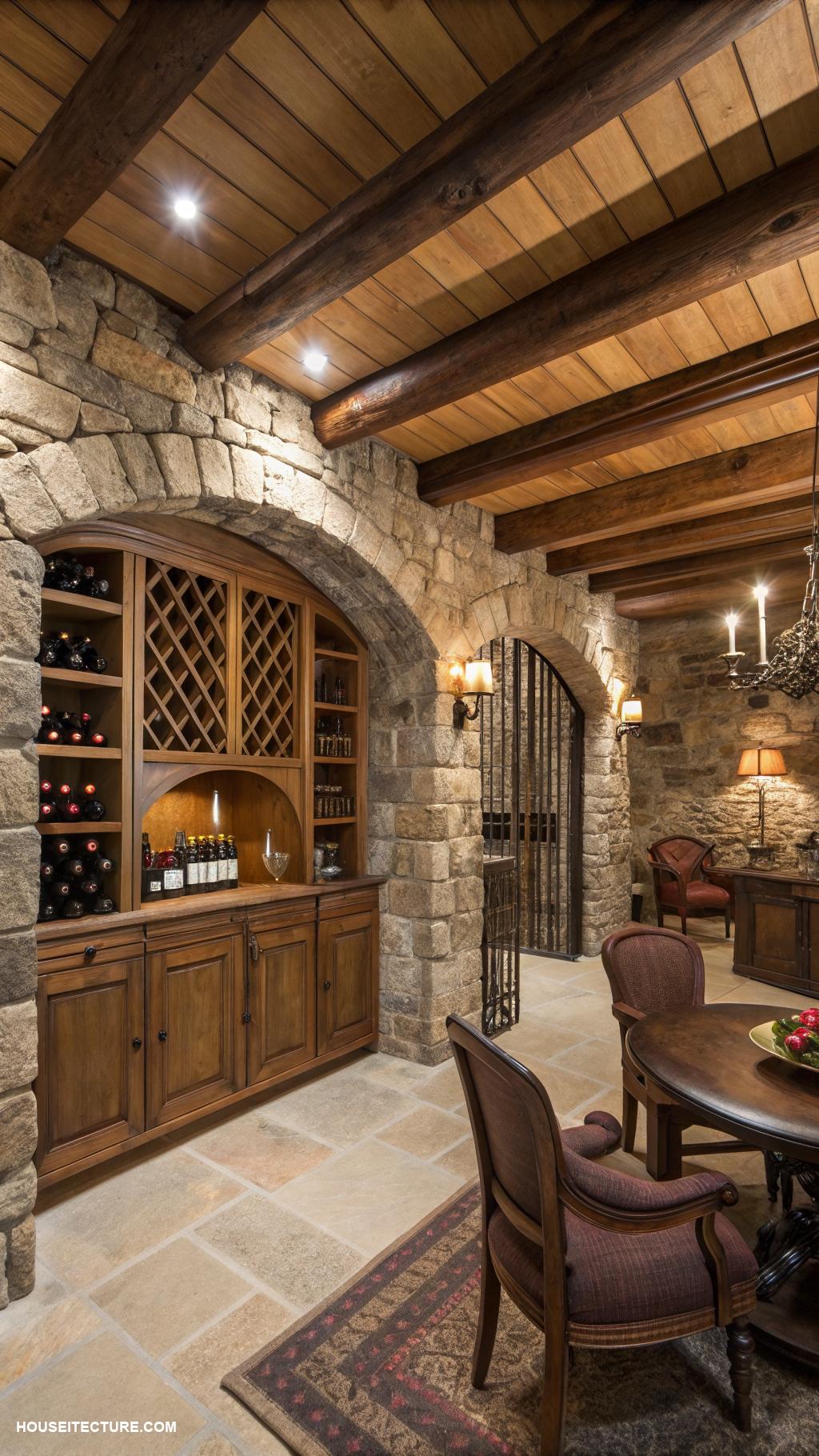 stone colonial houses Basement wine cellar with stone walls