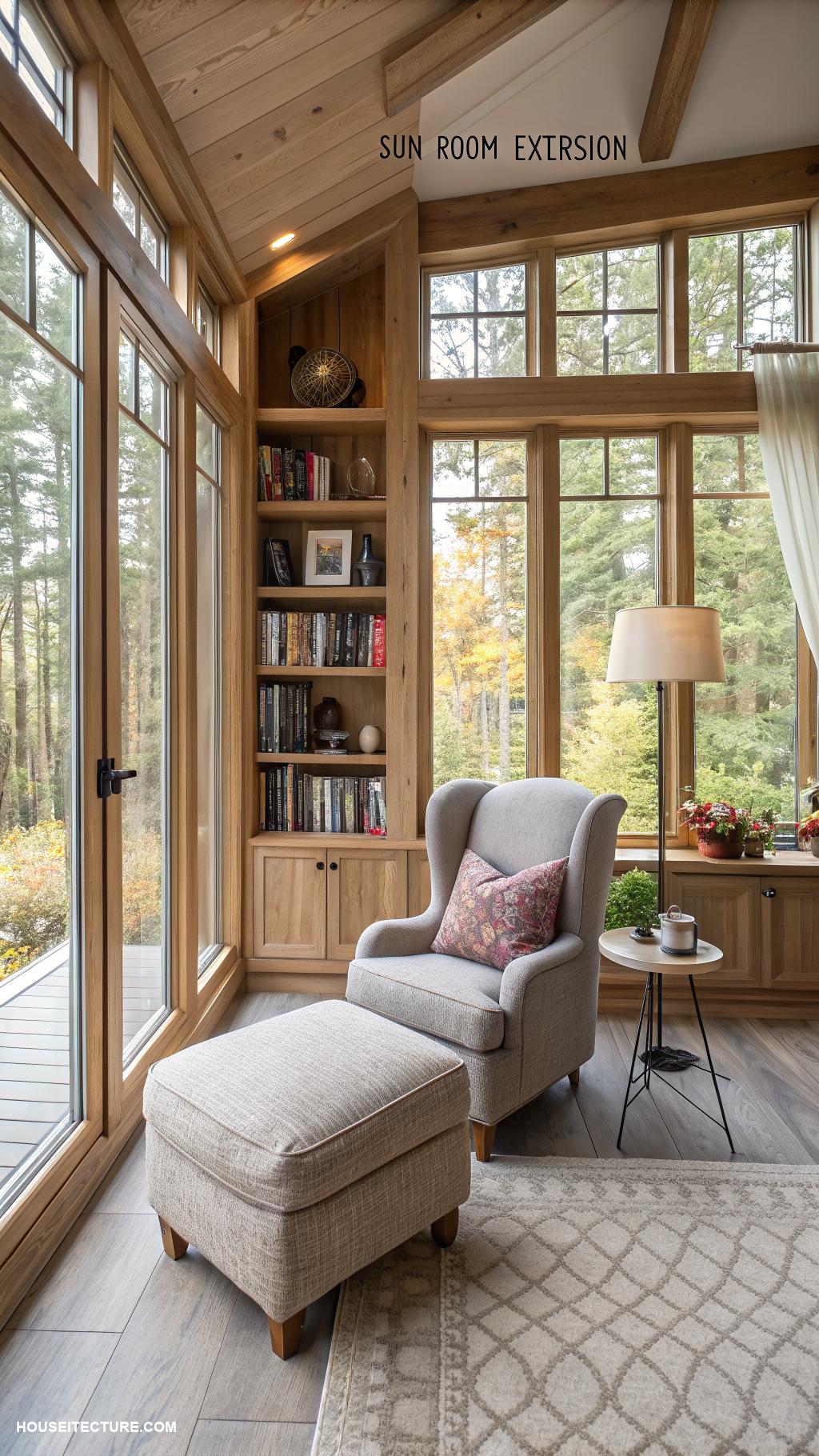 sun room extension ideas Cozy reading nook with built in shelves