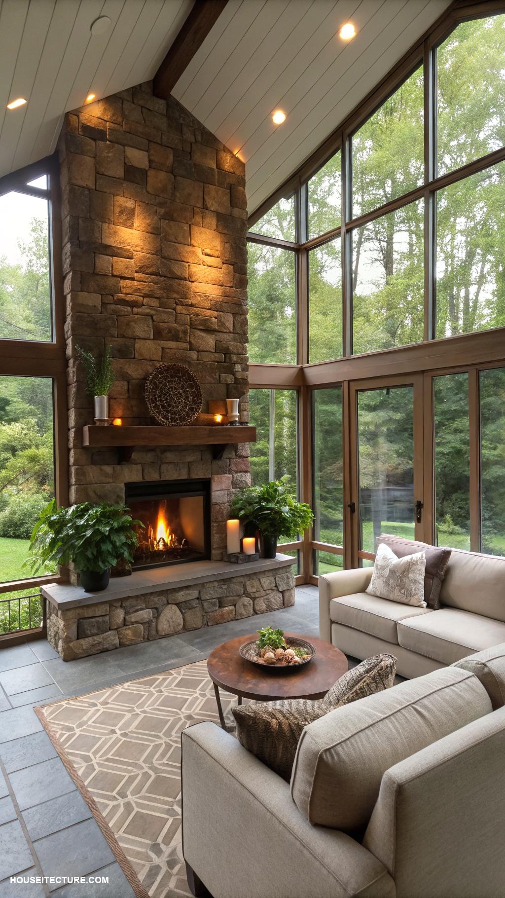 sun room extension ideas Fireplace for warmth and ambiance