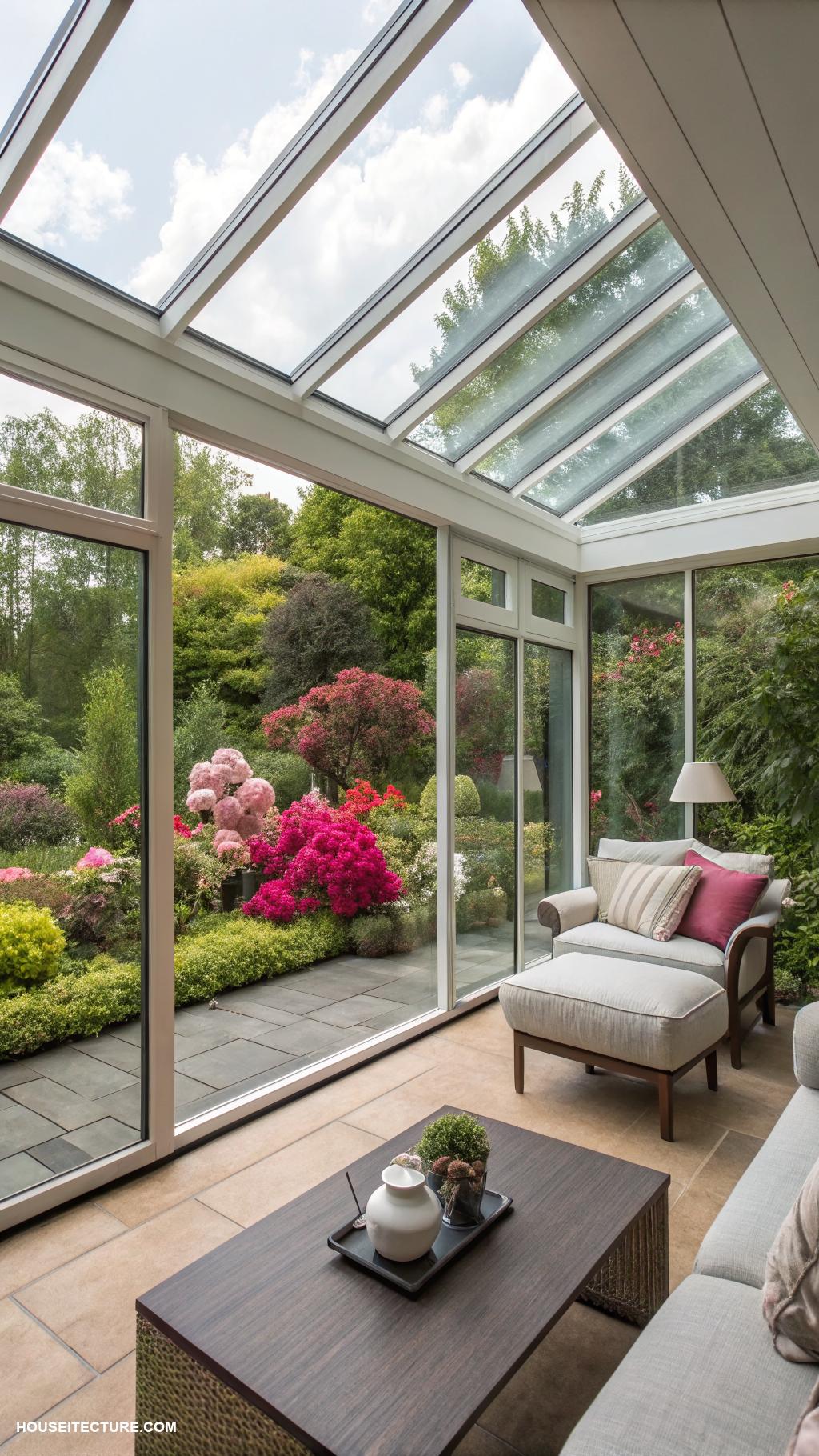 sun room extension ideas Glass walls for unobstructed nature views