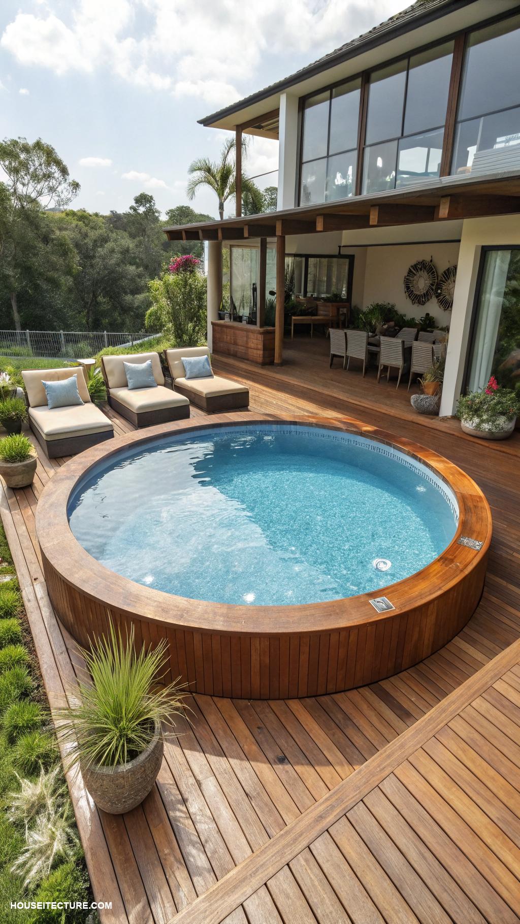 traditional pools Above ground pool with wood deck