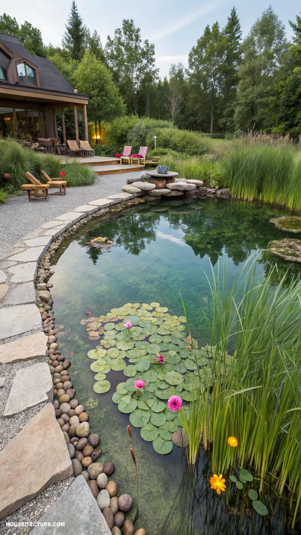 traditional pools Natural swimming pond with aquatic plants