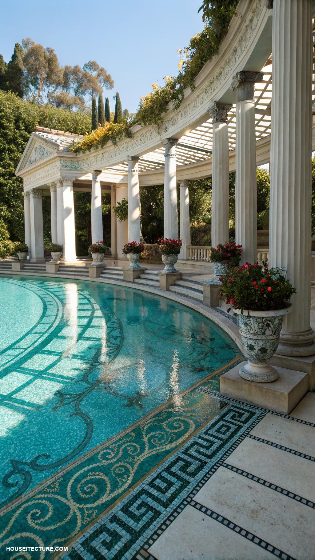 traditional pools Roman style pool with elegant columns