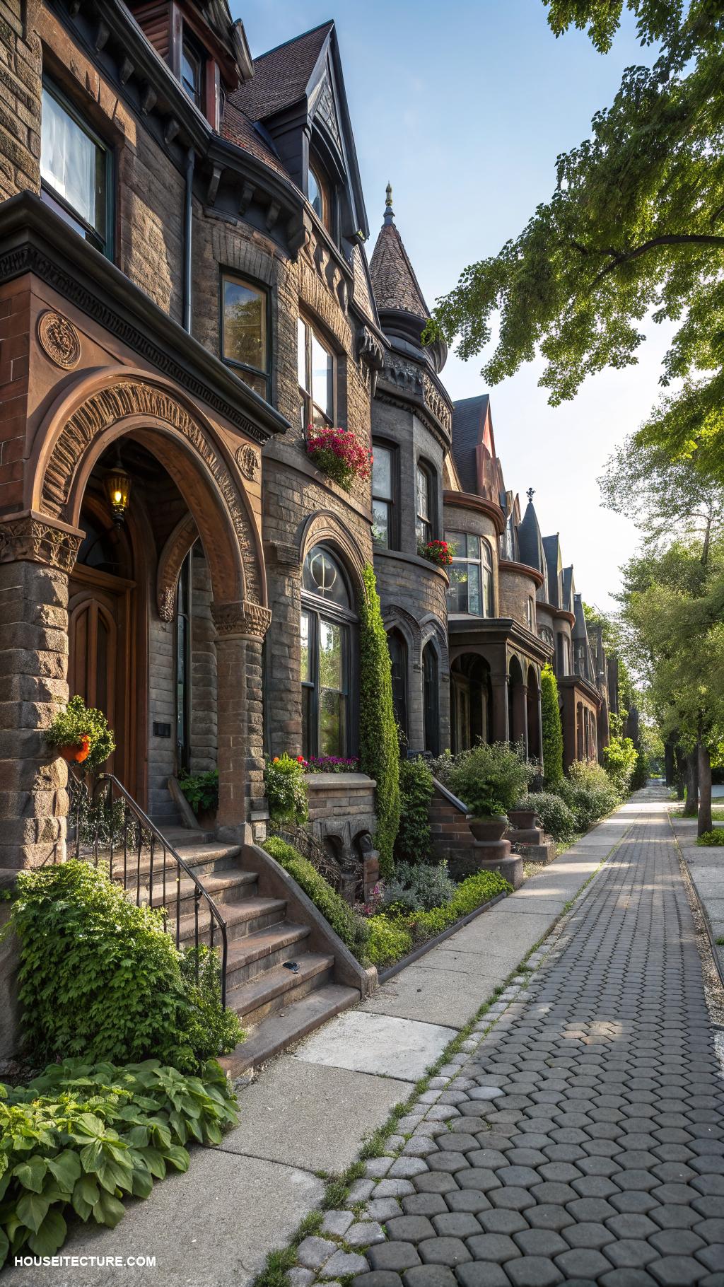 victorian homes Romanesque robust stone arches
