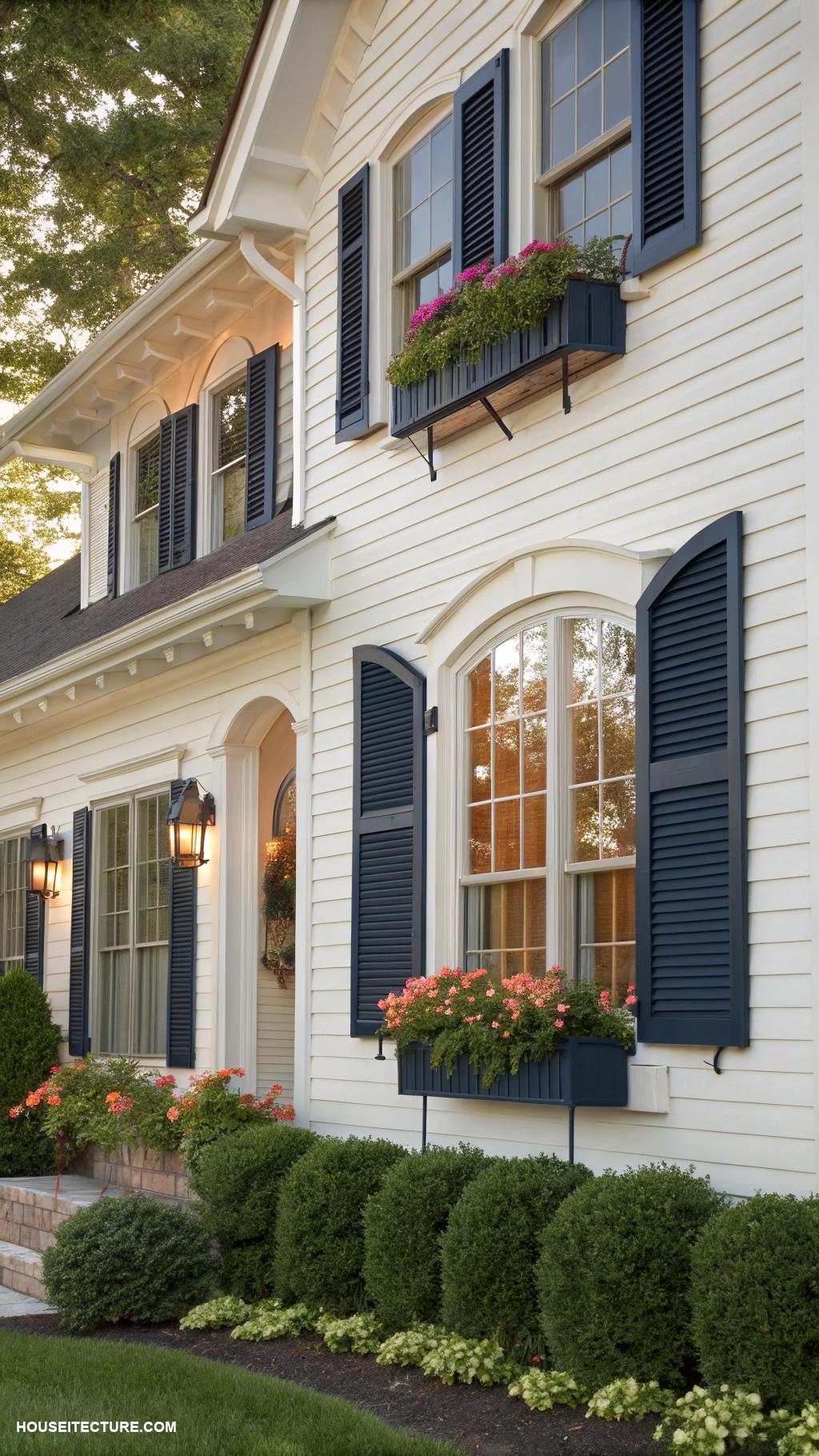 diy shutters exterior Faux shutters with decorative hardware