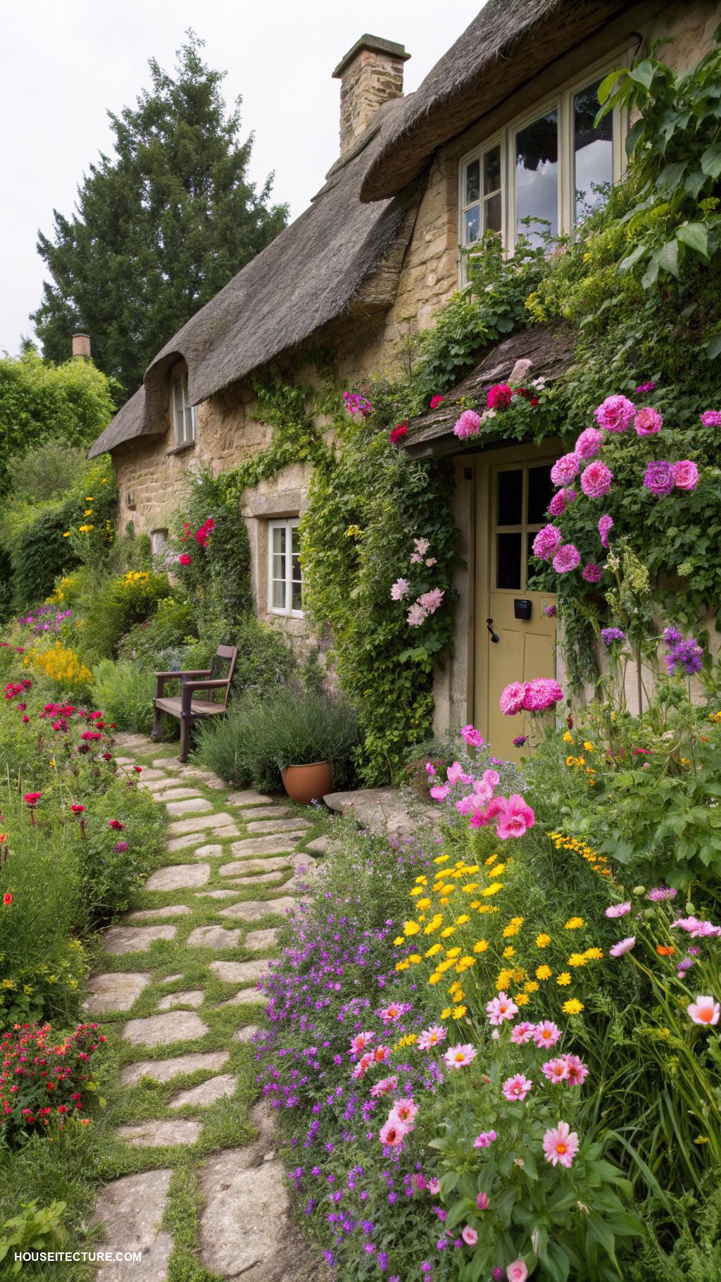 english cottages Cottage with a vibrant flower garden