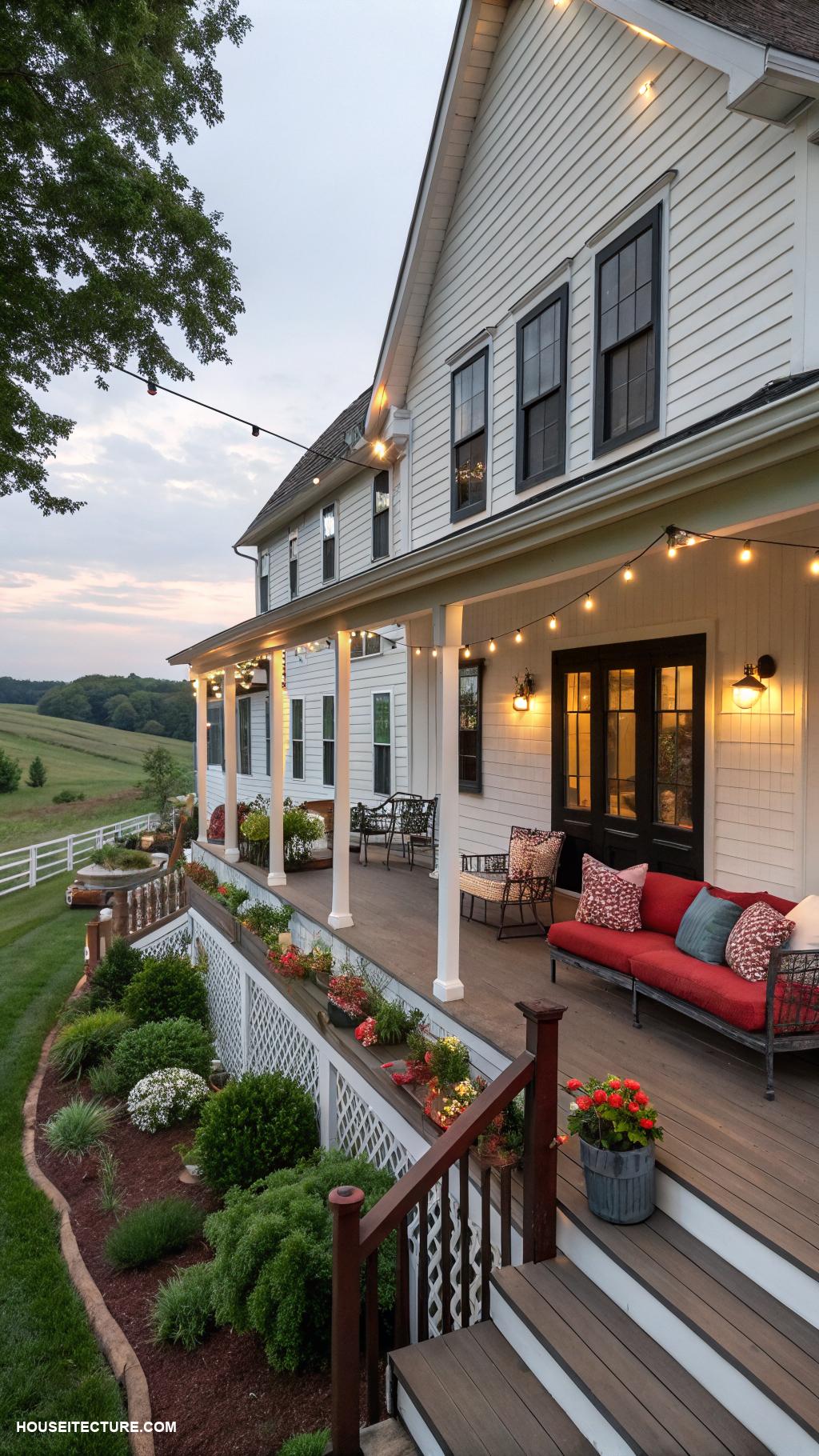 farmhouse with barn ideas Large wraparound porch for outdoor living