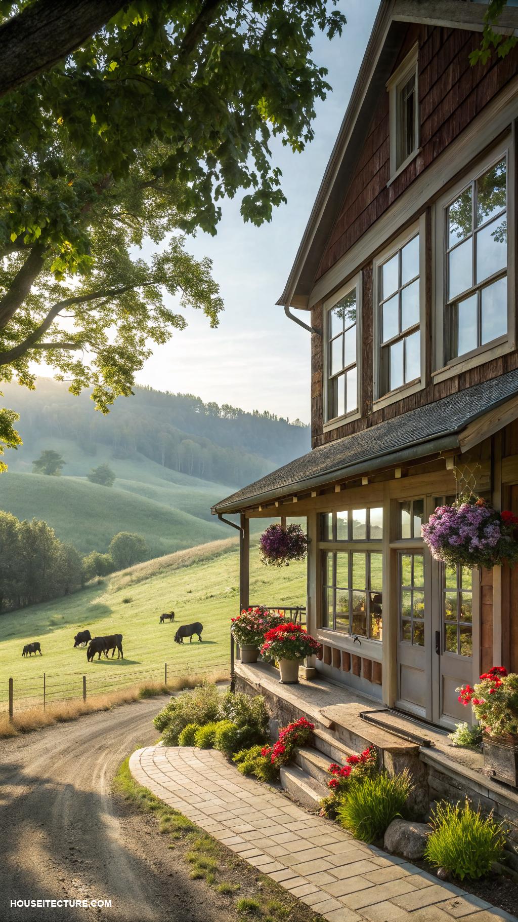 farmhouse with barn ideas Pastoral views from oversized windows