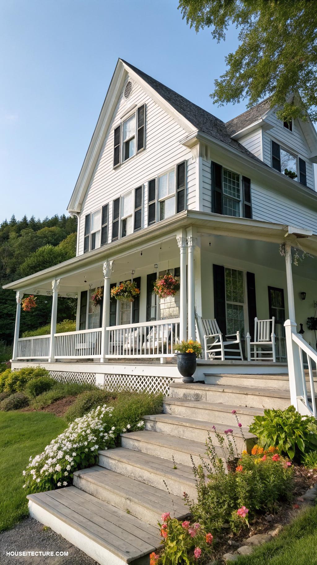 farmhouse with wrap around porch Classic white farmhouse with spacious front porch