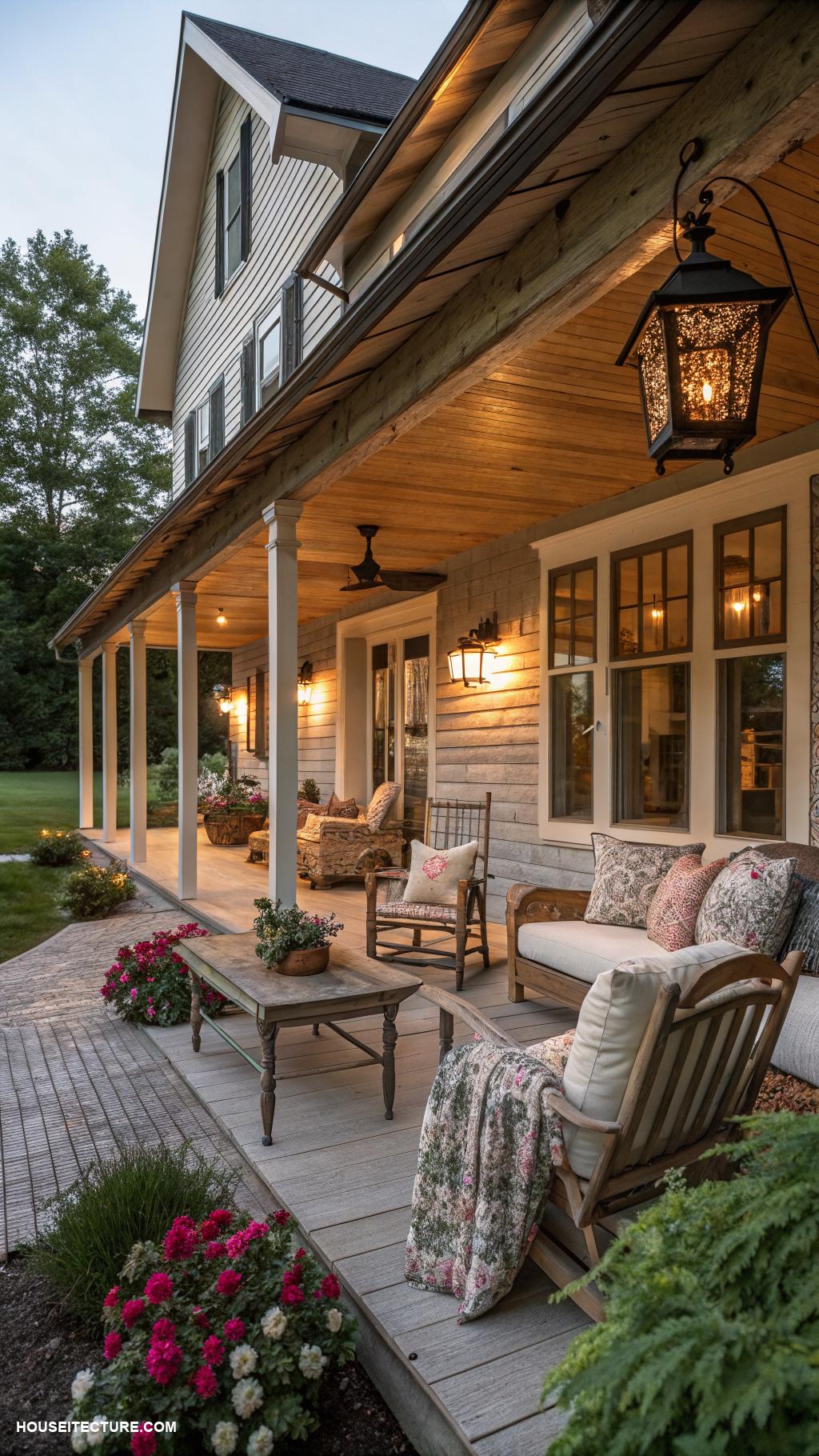 farmhouse with wrap around porch Rustic farmhouse featuring inviting outdoor seating